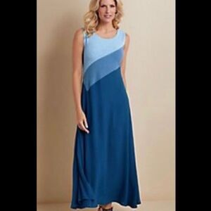 Soft Surroundings Blue Flatter Me Colorblock Maxi Dress